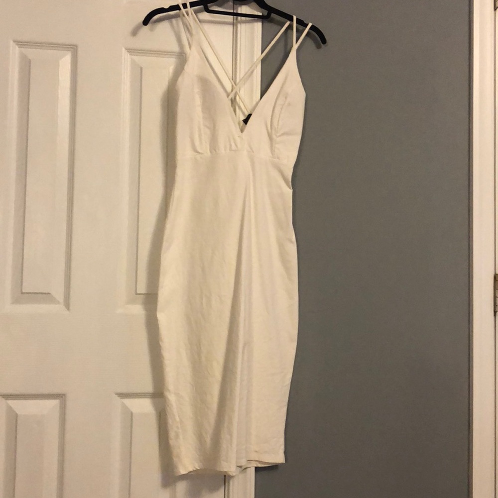 White bodycon midi strappy midi dress